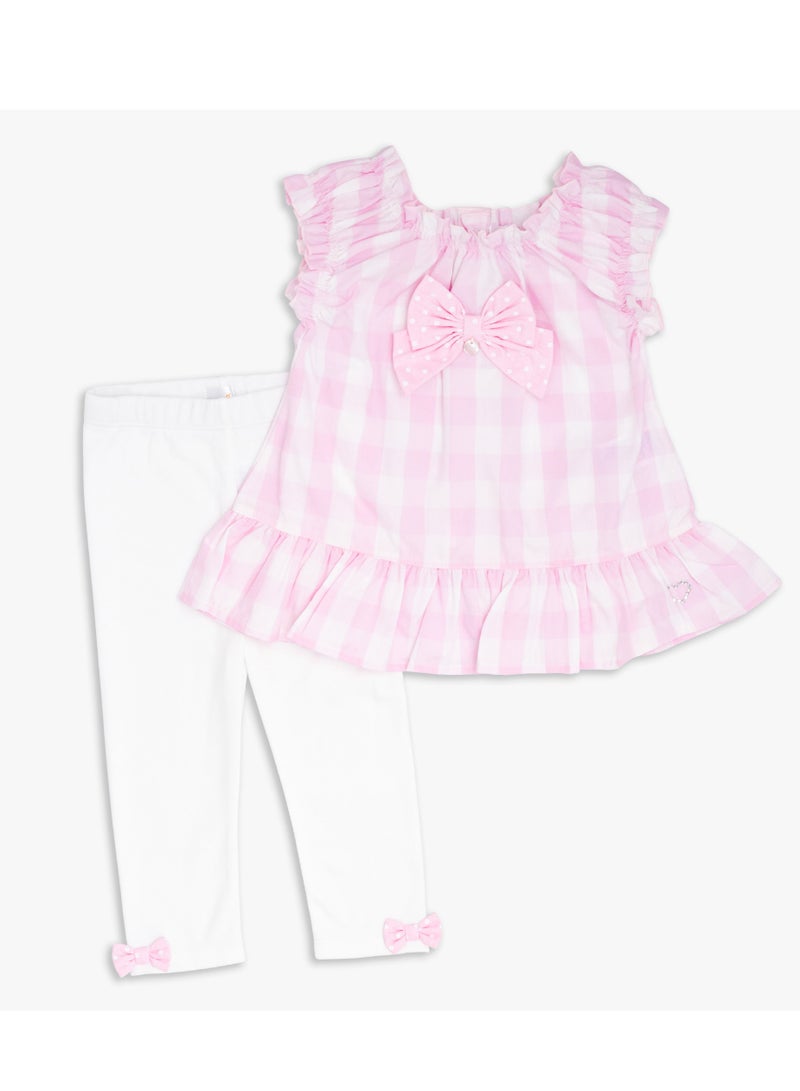 Moon بلوزة وبنطلون ضيق من MOON مصنوعان من القطن بنسبة 100%، مقاس 18-24 شهرًا، وردي - مربعات وردية - Image 5