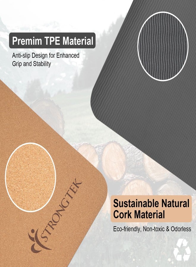 StrongTek Cork Yoga Mat, Non-Toxic & Eco-Friendly, 7mm Thick with Non-Slip Cork + TPE Surface, 72"x24", for Hot Yoga, Pilates & Home Fitness, Lightweight Cushioned with Carry Strap - Image 2
