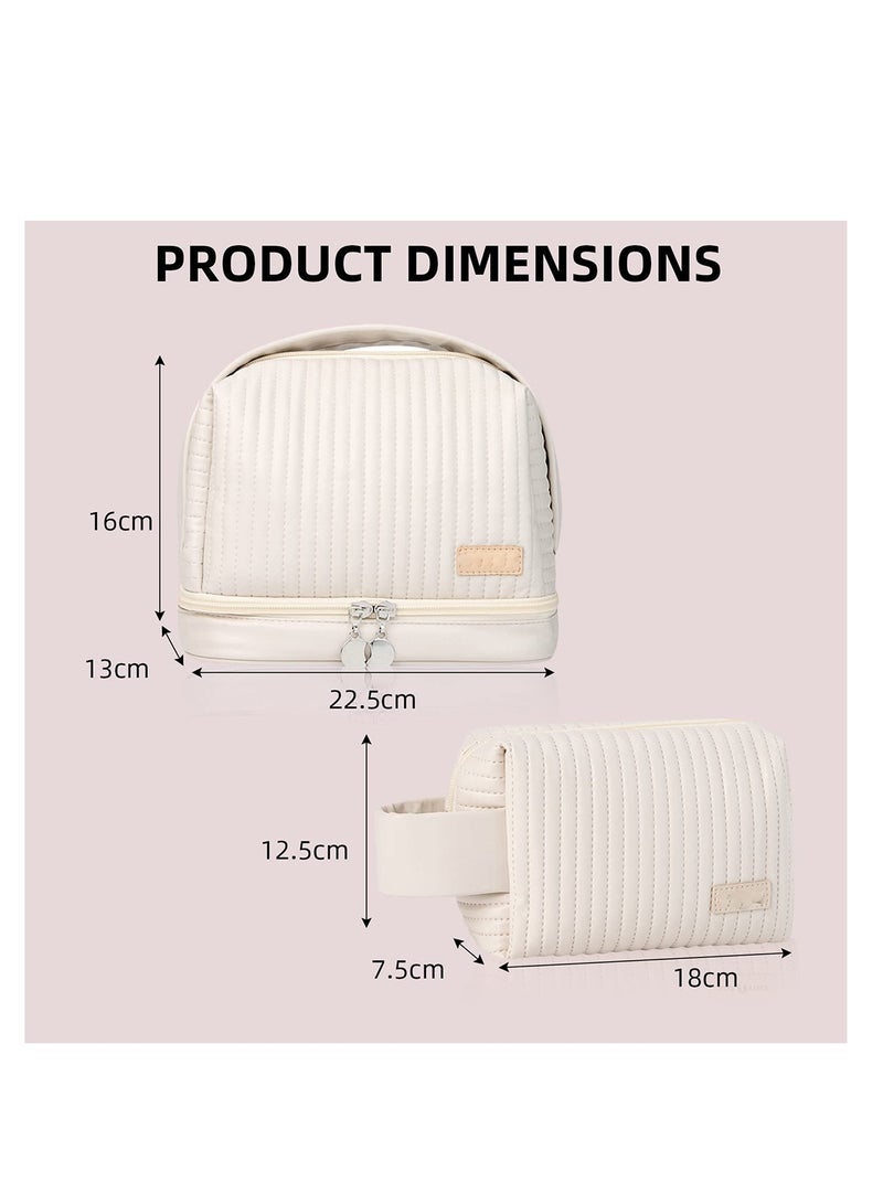 Excefore Makeup Bag, Cosmetic Bag for Women, Portable Travel Makeup Bag, Zipper Large Solid Color Travel Toiletry Bag, Two Layers PU Leather Waterproof Large Capacity Case Organizer for Girls 2 Pack - Image 2