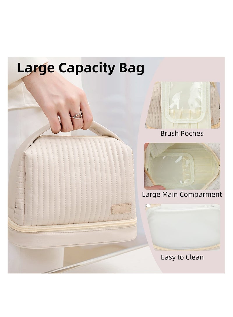 Excefore Makeup Bag, Cosmetic Bag for Women, Portable Travel Makeup Bag, Zipper Large Solid Color Travel Toiletry Bag, Two Layers PU Leather Waterproof Large Capacity Case Organizer for Girls 2 Pack - Image 3