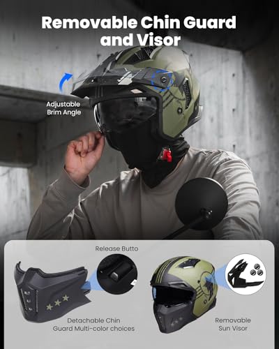 ILM Open Face Motorcycle 34 Half Helmet for Men and Women Vintage Retro Helmet with Visor for Moped ATV Cruiser Scooter DOT Model Z302Army GreenMedium - Image 3
