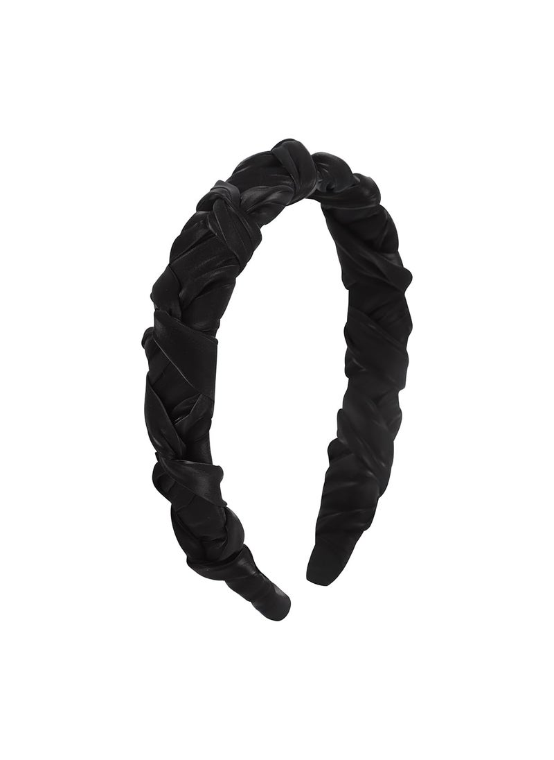 RIAH FASHION - Statement Fashion Headband  Hair Accessories Bow Criss Cross Tie Turban Fabric Wrap Bohemian Top Knot Faux Pearl Rattan Straw Plaid Gingham Braided Headband  Black - Image 1
