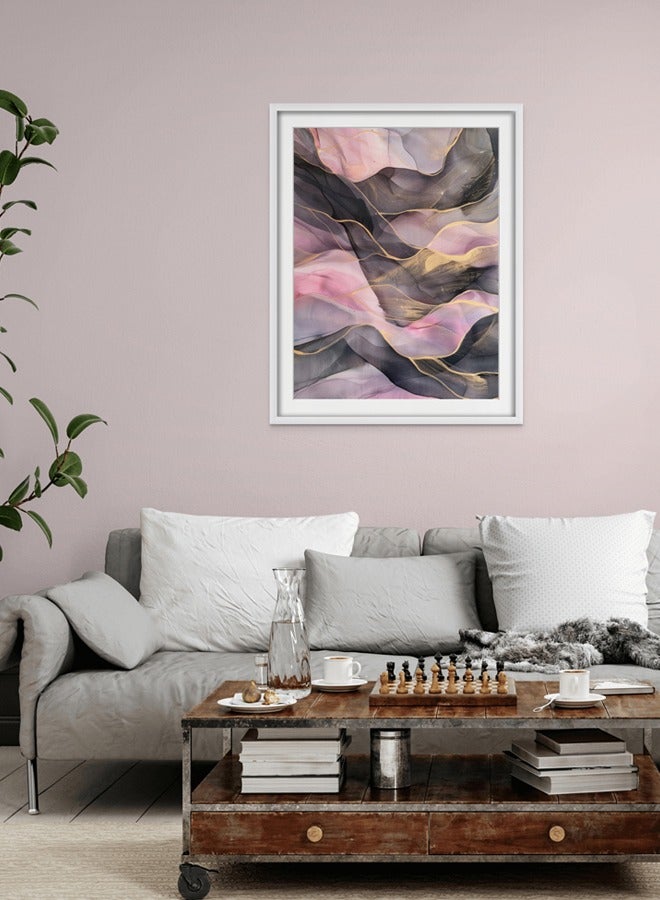 Art Decor Art Decor Pink and Grey Water Color Ink Style Abstract Art with Gold Accents Wall Art with Matboard Framed Fine Art Wall Décor for Living Room Bedroom Dining Room Office Gifting - Image 2