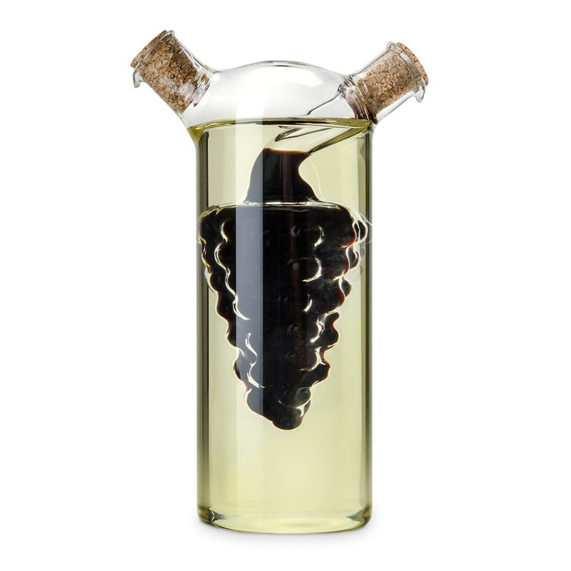 Twine Living 2-In-1 Oil and Vinegar Cruet Bottle with Cork Stoppers, Olive Oil and Balsamic Vinegar Dispenser, Hand Blown Glass, Pack of 1