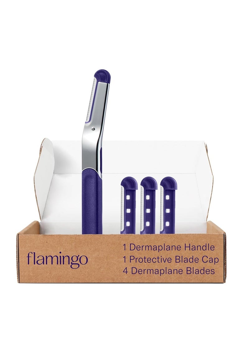 Flamingo Dermaplane Razor Kit, Facial Hair Remover for Women, Includes 1 Dermaplane Handle with Blade Cover and 4 Reflillable Razors - Image 1