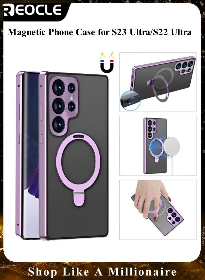 REOCLE Magnetic Phone Case Phone Cover Double-Sided Protection Metal Frame Phone Case with Invisible Magsafe Bracket for Samsung S23 S22 Ultra - Image 1