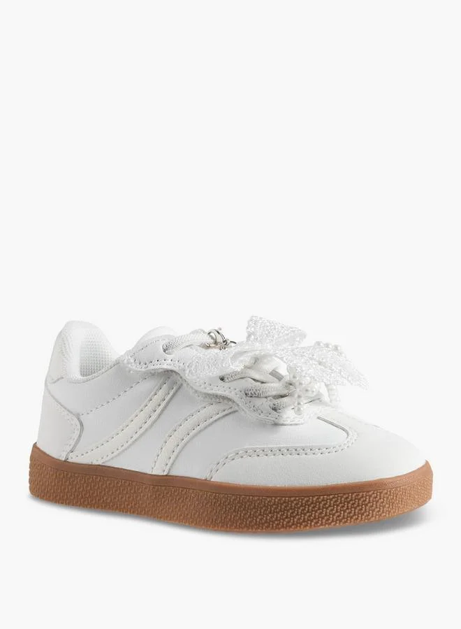 جونيورز Girls Bow Embellished Lace-Up Sneakers