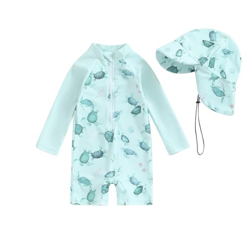 Socutebabe Toddler Infant Baby Boys Girl Swimsuit Kids Rash Guard One Piece Newborn Zipper Bathing Suit Swimwear with Hat (ww-Green,2-3T) - Image 1