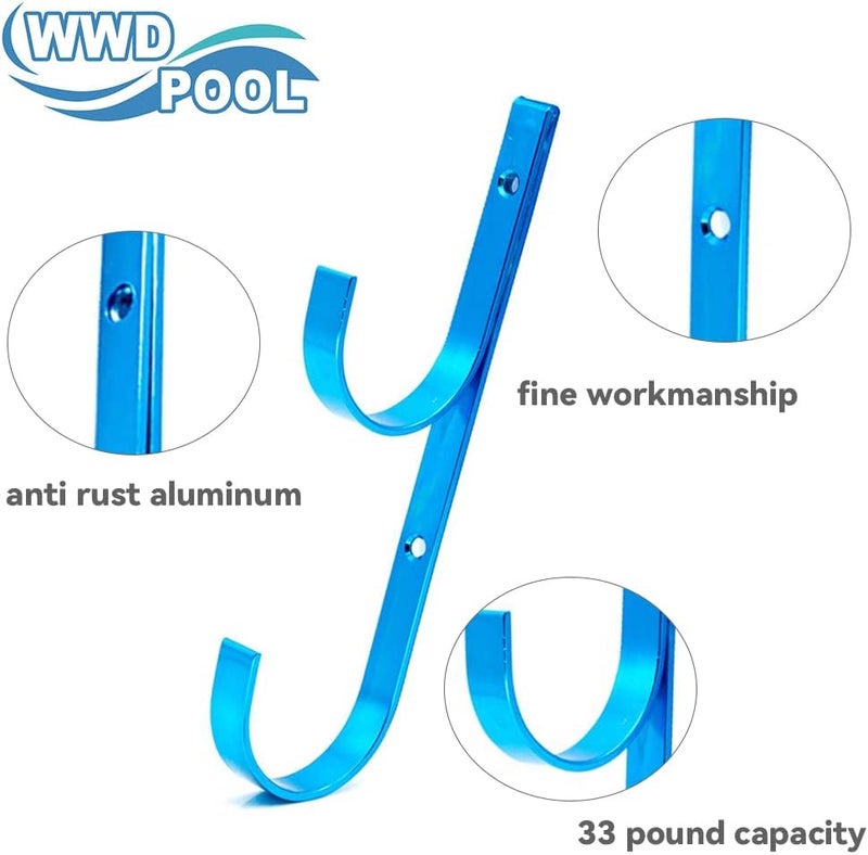 WWD POOL Swimming Pool Aluminum Pole Hanger Set, Blue, 2-Pack (4 Hooks), for Telescoping Poles, Leaf Rakes, Skimmers, Nets, Brushes, Vacuum Hoses (2pk) - Image 3