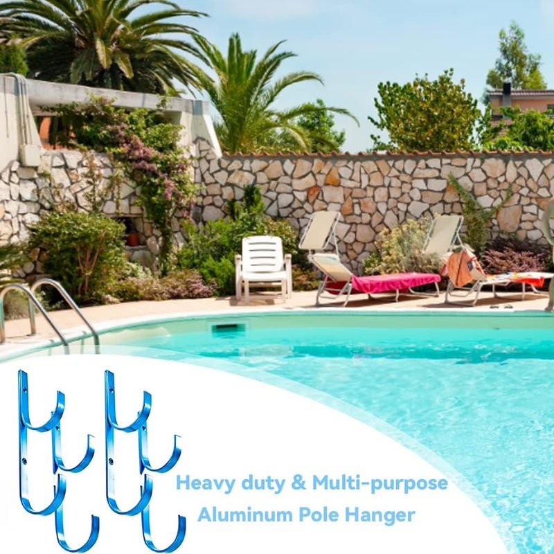 WWD POOL Swimming Pool Aluminum Pole Hanger Set, Blue, 2-Pack (4 Hooks), for Telescoping Poles, Leaf Rakes, Skimmers, Nets, Brushes, Vacuum Hoses (2pk) - Image 4