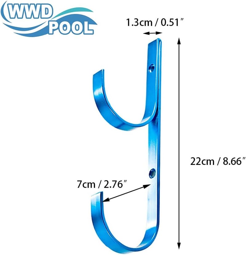 WWD POOL Swimming Pool Aluminum Pole Hanger Set, Blue, 2-Pack (4 Hooks), for Telescoping Poles, Leaf Rakes, Skimmers, Nets, Brushes, Vacuum Hoses (2pk) - Image 2