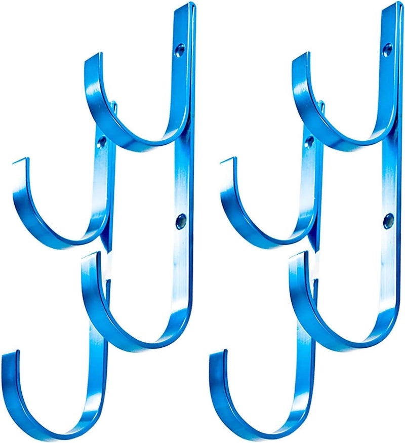 WWD POOL Swimming Pool Aluminum Pole Hanger Set, Blue, 2-Pack (4 Hooks), for Telescoping Poles, Leaf Rakes, Skimmers, Nets, Brushes, Vacuum Hoses (2pk) - Image 1