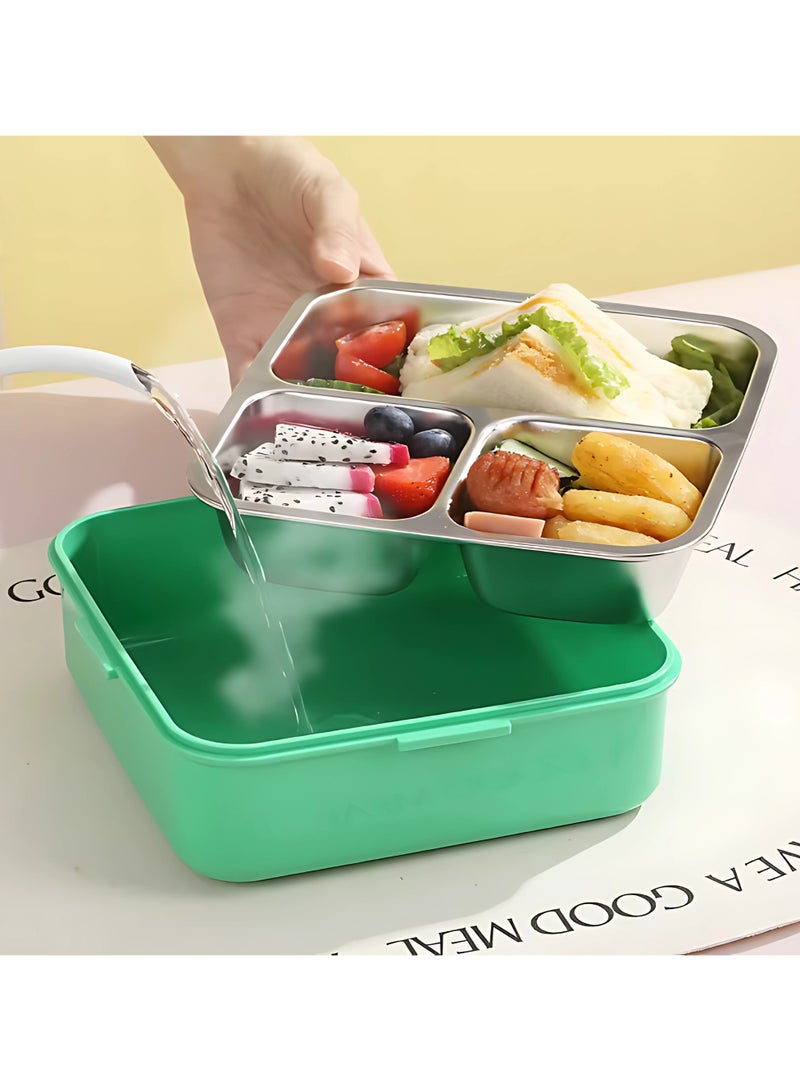 Twisoo Twisoo Kids Lunch Box Stainless Steel Insulated – Double Decker Leakproof Bento Box with Spoon, Soup Bowl, Dishwasher Safe, Durable, Perfect for School or Travel 1120ml (Parrot Cream)  - Image 5