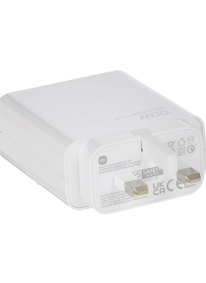 Gravity 120W Fast Charging Power Adapter for Xiaomi Mi 12/13T, Mi 9T Pro, Poco, Black Shark 5, Mi 13/12T/11T/10T Pro, Note 11 Pro 5G & More (White) - Image 2