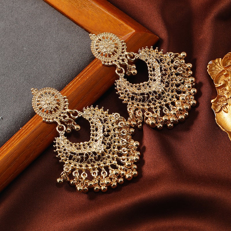 Retro Bohemian Ethnic Style Earrings Women'S Exaggerated Temperament Hollow Love Earrings Long Bells Indian Accessories - Image 4