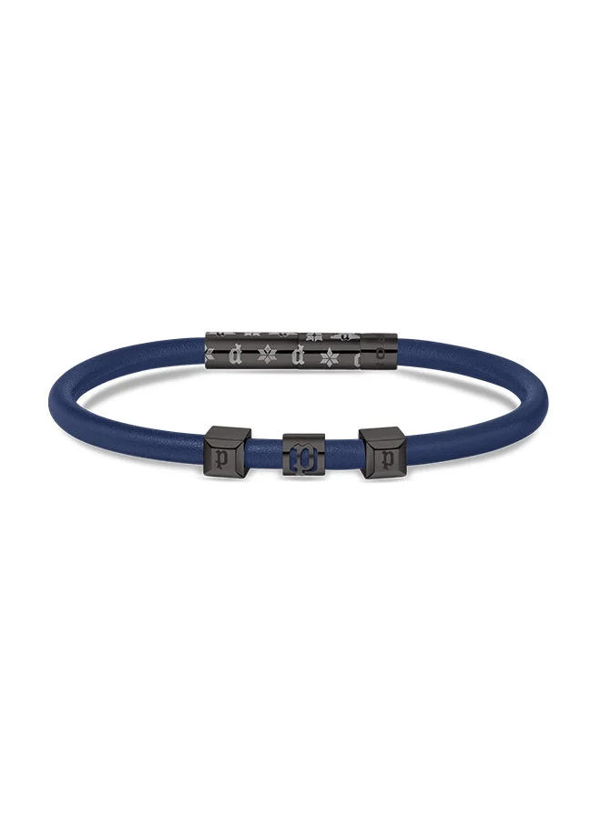 POLICE Police Flake Blue Leather With Gun Logo Gents Bracelet - PEAGB0033906