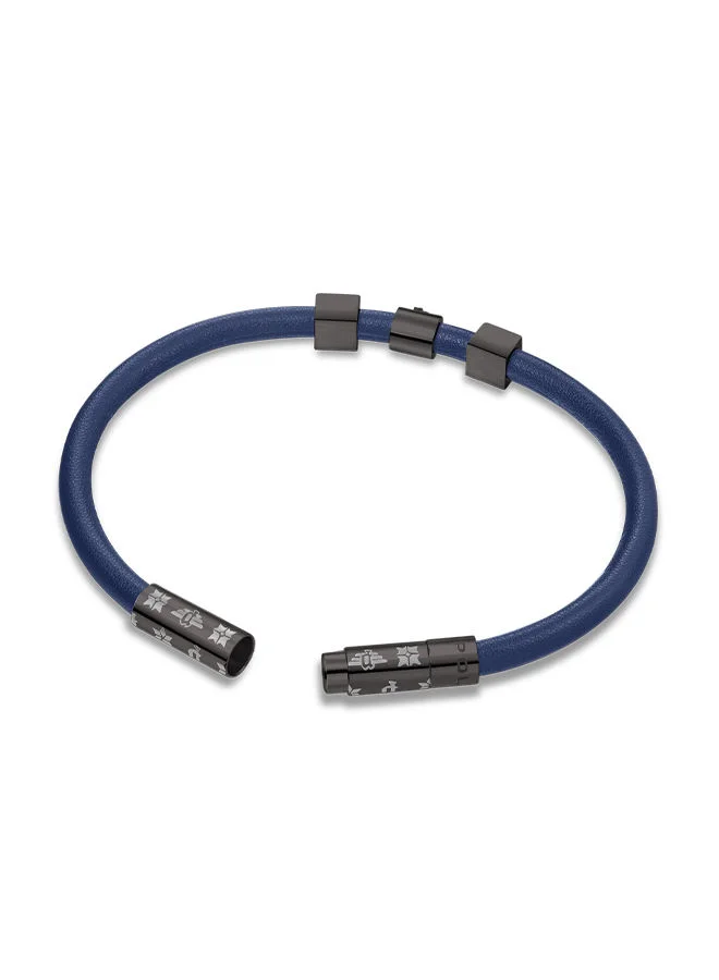 POLICE Flake Blue Leather With Grey Logo Gents BraceletPEAGB0033906