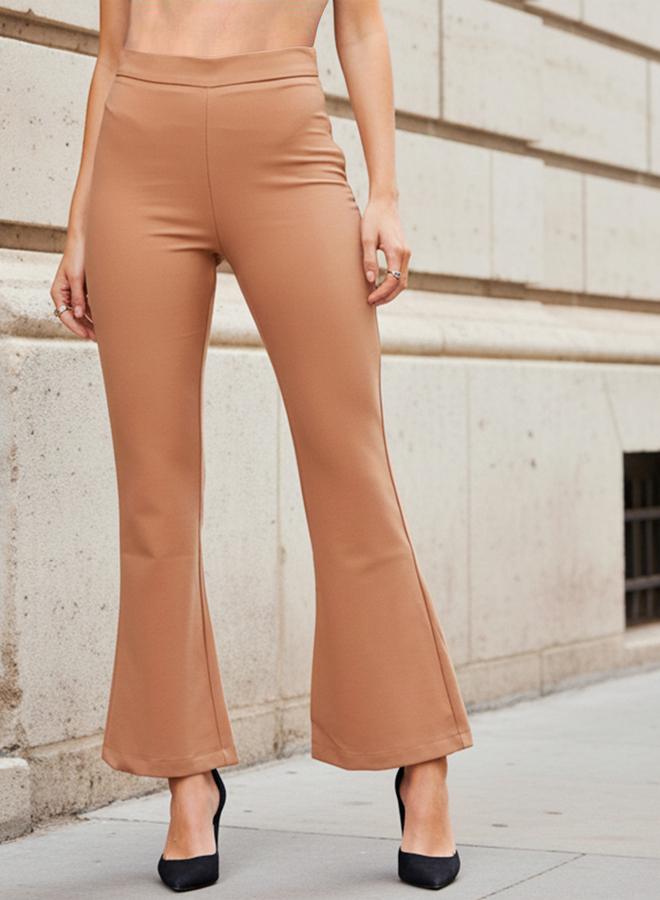 Freehand Tan Solid Flare Leg Trousers - Image 1