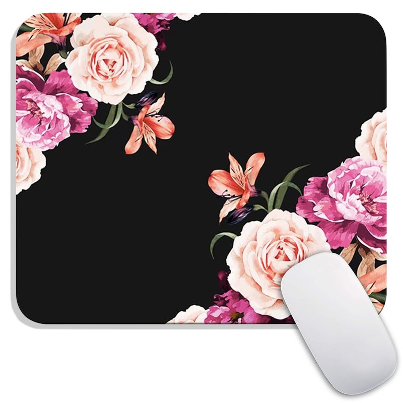 Armanza Square Mouse Pad Pretty Peony Flower, Personalized Premium-Textured Custom Mouse Mat Design, Washable Mousepad Cloth, Non-Slip Rubber Base Computer Mouse Pads for Wireless Mouse - Image 1