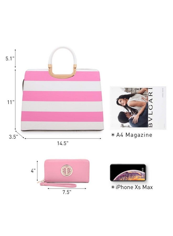 DASEIN Womens Handbag Top Handle Shoulder Bag Tote Satchel Purse Work Bag with Matching Wallet (4-Pink/White) Large - Image 3