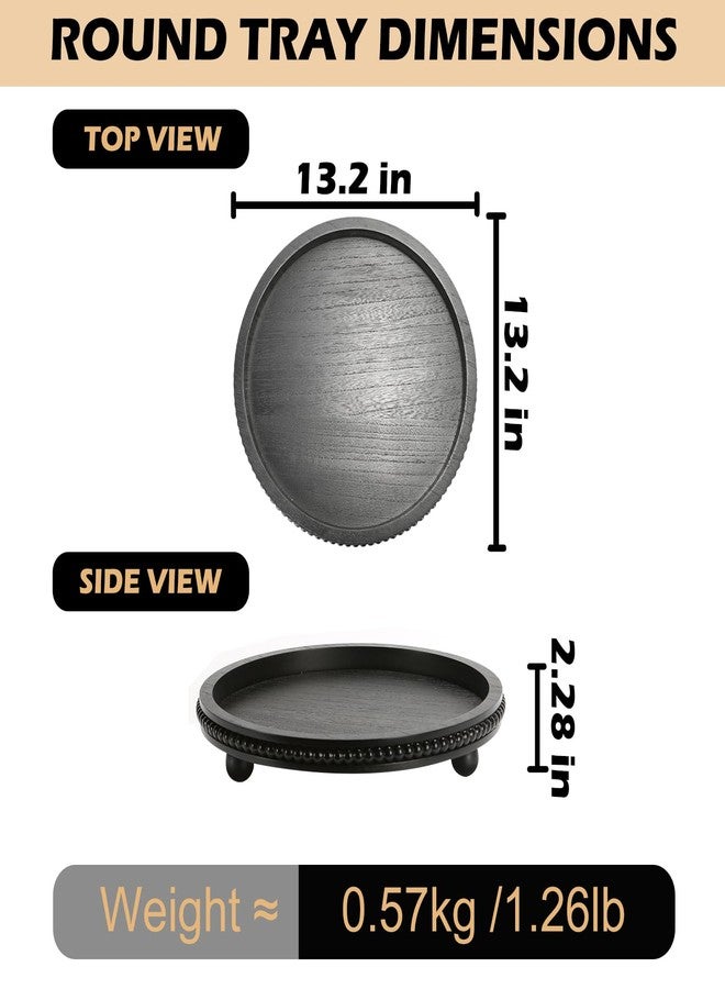 SYNCVIBE Wooden Beaded Decor Tray for Coffee Table, Rustic Wooden Trays Table Centerpieces, Decorative Trays for Home Decor Kitchen Table Farmhouse Serving Tray (Round Black) - Image 3