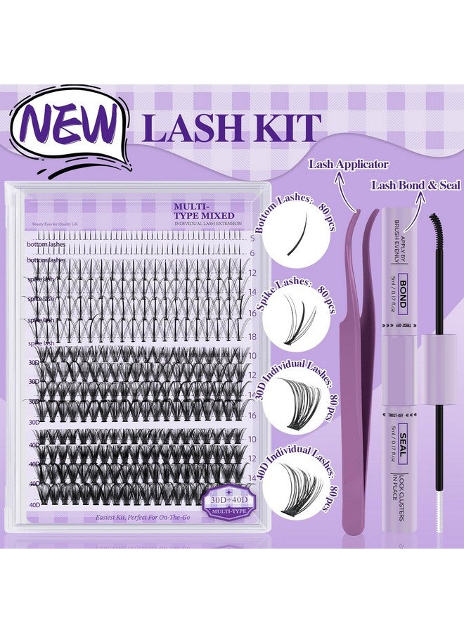 B&qaugen Lash Extension Kit with Spikes 10-16mm Eyelash Extension Kit Multi-Type Lash Clusters Kit with Bottom Lashes, 7D Wispy Spikes Fans, 30D+40D Clusters, Bond & Seal, Lash Tweezer (spike-30D40D) - Image 2