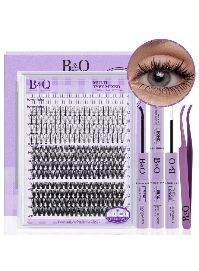 B&qaugen Lash Extension Kit with Spikes 10-16mm Eyelash Extension Kit Multi-Type Lash Clusters Kit with Bottom Lashes, 7D Wispy Spikes Fans, 30D+40D Clusters, Bond & Seal, Lash Tweezer (spike-30D40D) - Image 1
