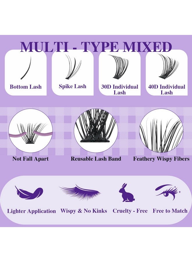 B&qaugen Lash Extension Kit with Spikes 10-16mm Eyelash Extension Kit Multi-Type Lash Clusters Kit with Bottom Lashes, 7D Wispy Spikes Fans, 30D+40D Clusters, Bond & Seal, Lash Tweezer (spike-30D40D) - Image 4