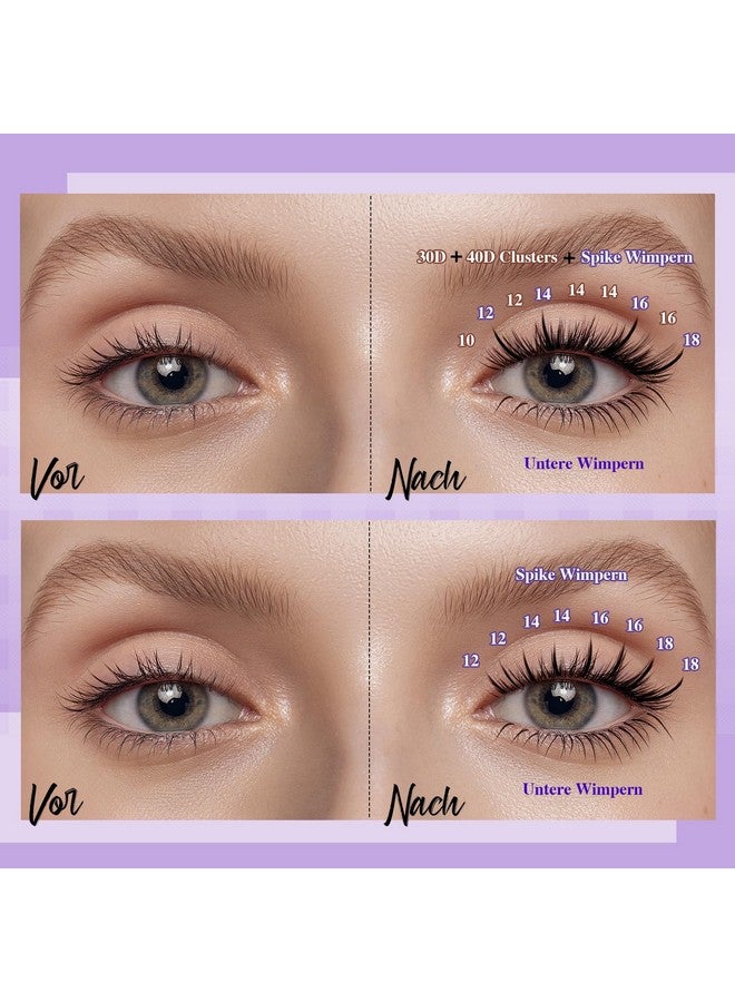 B&qaugen Lash Extension Kit with Spikes 10-16mm Eyelash Extension Kit Multi-Type Lash Clusters Kit with Bottom Lashes, 7D Wispy Spikes Fans, 30D+40D Clusters, Bond & Seal, Lash Tweezer (spike-30D40D) - Image 3