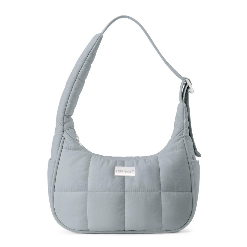 TOPDesign Quilted Puffer Shoulder Bag for Women, Trendy Lightweight Hobo Crescent Bag with Adjustable Strap (Light Grey) - Image 1