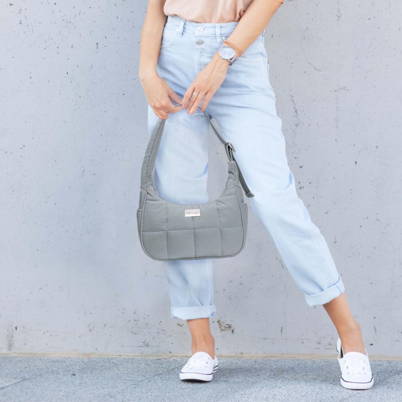 TOPDesign Quilted Puffer Shoulder Bag for Women, Trendy Lightweight Hobo Crescent Bag with Adjustable Strap (Light Grey) - Image 3
