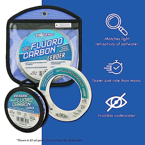 HI-SEAS 100% Fluorocarbon Fishing Leader, 175 lb, Clear, 25 yd - Image 3