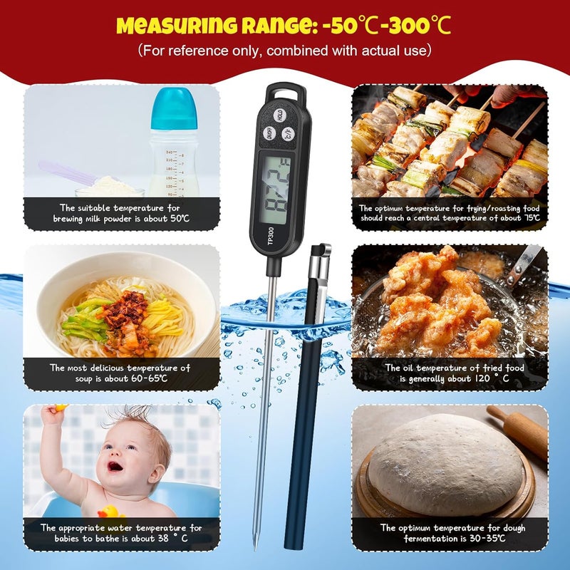 Copkim 6 Pcs Meat Food Thermometer Food with Probe Water Liquid Instant Read Digital Thermometer Kitchen Cooking Supplies for Cooking BBQ Milk Yogurt (Black,White,Red) - Image 5
