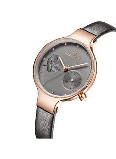 NAVIFORCE Elegant Women's Quartz Watch Stylish Round Dial with Floral Embossed Design Sub-Dial Display Leather Strap Fashionable Timepiece for Everyday Wear and Special Occasions  - Image 2