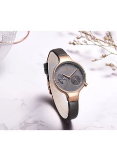 NAVIFORCE Elegant Women's Quartz Watch Stylish Round Dial with Floral Embossed Design Sub-Dial Display Leather Strap Fashionable Timepiece for Everyday Wear and Special Occasions  - Image 4