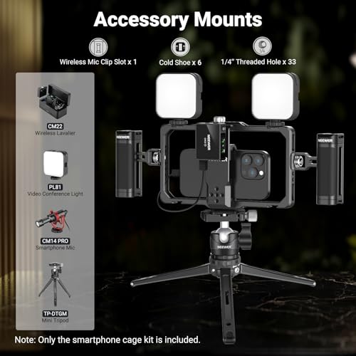 NEEWER مجموعة تصوير محدثة لهاتف Rig Vlogging مع مثبت فيديو مع مقبض مزدوج وفتحة تثبيت ميكروفون لاسلكي لـ TikTok و YouTube متوافقة مع SmallRig iPhone 17 Pro Max 16 16e 15 Galaxy S25 Ultra PA009 - Image 3