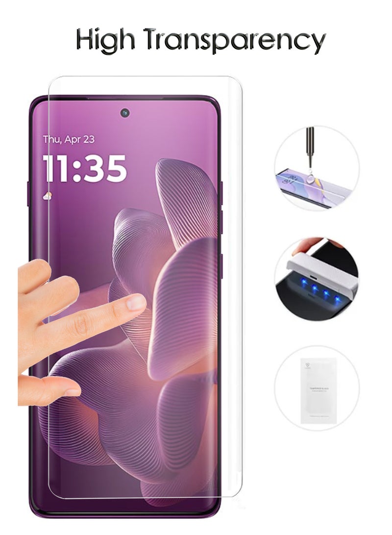For Motorola Edge 60 Pro - UV Advanced Premium Tempered Glass Screen Protector Guard , Full Adhesive UV Curved Case Friendly HD Clarity With Installation Kit - Image 2