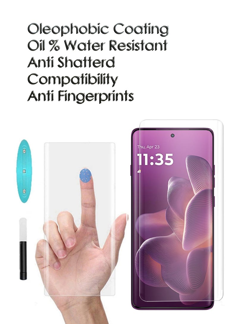 For Motorola Edge 60 Pro - UV Advanced Premium Tempered Glass Screen Protector Guard , Full Adhesive UV Curved Case Friendly HD Clarity With Installation Kit - Image 4