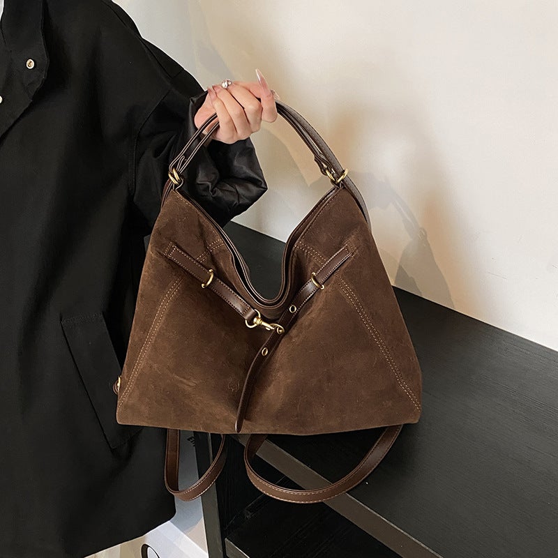 Vintage Suede Tote Bag for Women, Large Capacity Multipurpose Shoulder Bag - Image 2