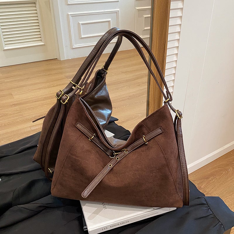 Vintage Suede Tote Bag for Women, Large Capacity Multipurpose Shoulder Bag - Image 1