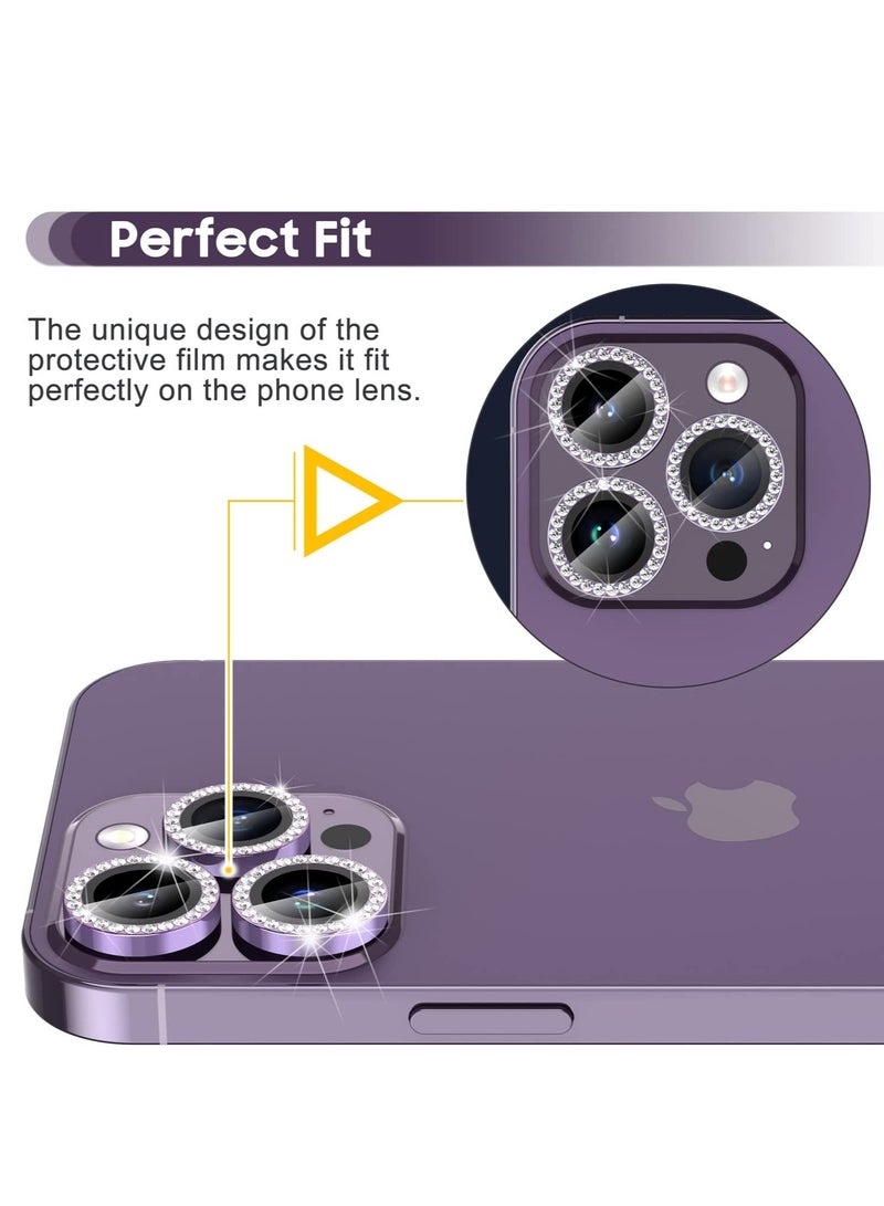 Camera Lens Protector, Set with Diamonds Bling Camera Cover Tempered Glass for iPhone 14 Pro Max /14 Pro [Perfectly Fit] - Diamond Purple - Image 5