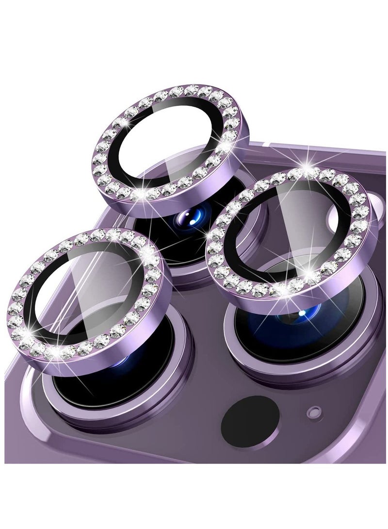 Camera Lens Protector, Set with Diamonds Bling Camera Cover Tempered Glass for iPhone 14 Pro Max /14 Pro [Perfectly Fit] - Diamond Purple - Image 1
