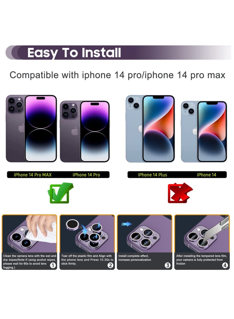Camera Lens Protector, Set with Diamonds Bling Camera Cover Tempered Glass for iPhone 14 Pro Max /14 Pro [Perfectly Fit] - Diamond Purple - Image 2