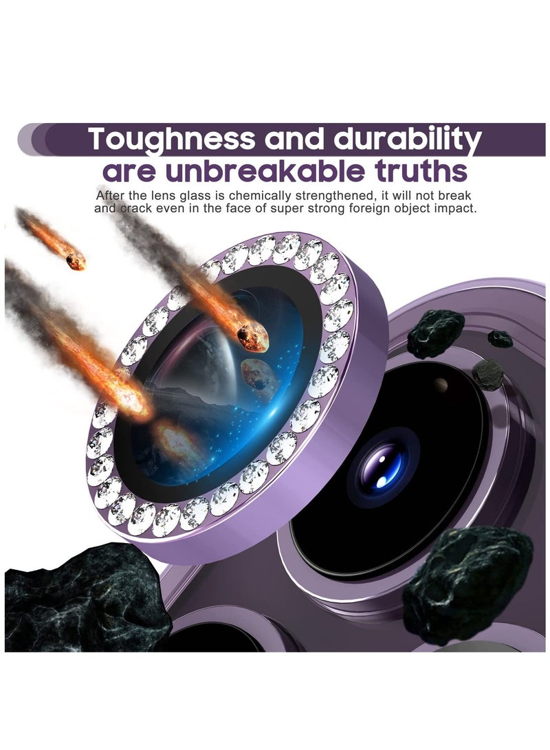 Camera Lens Protector, Set with Diamonds Bling Camera Cover Tempered Glass for iPhone 14 Pro Max /14 Pro [Perfectly Fit] - Diamond Purple - Image 3