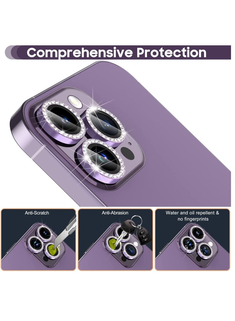 Camera Lens Protector, Set with Diamonds Bling Camera Cover Tempered Glass for iPhone 14 Pro Max /14 Pro [Perfectly Fit] - Diamond Purple - Image 4