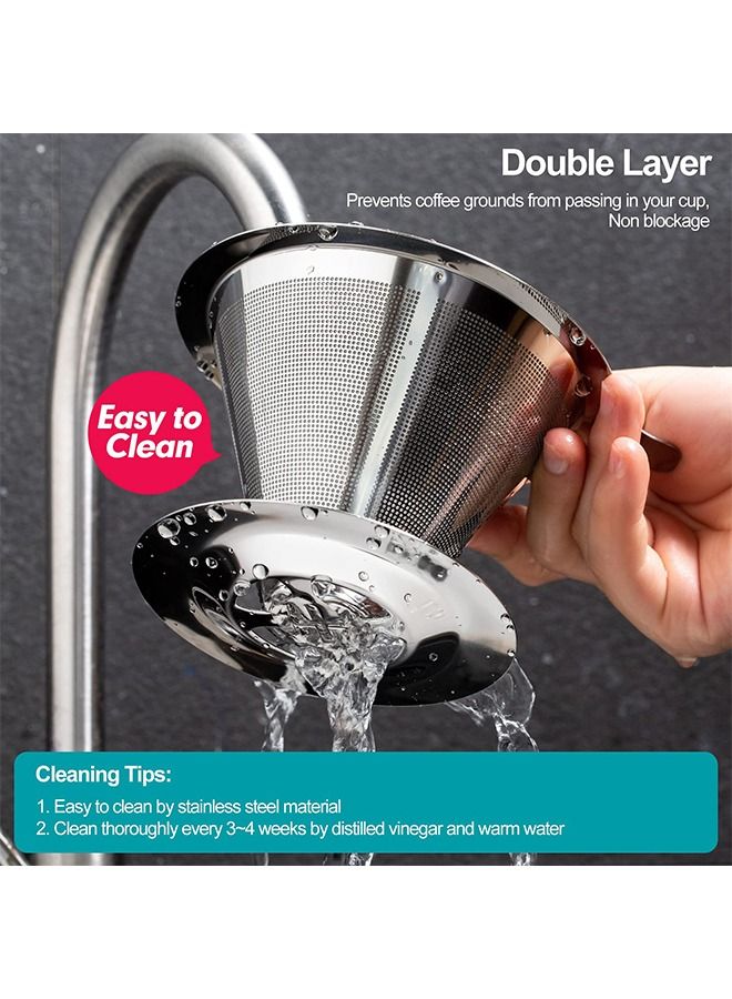 فانسكي فلتر قهوة بدون ورق قابل لإعادة الاستخدام من الفولاذ المقاوم للصدأ، ماكينة صنع القهوة بكوب واحد 1-4 أكواب مع حامل أكواب غير قابل للانزلاق - Image 5