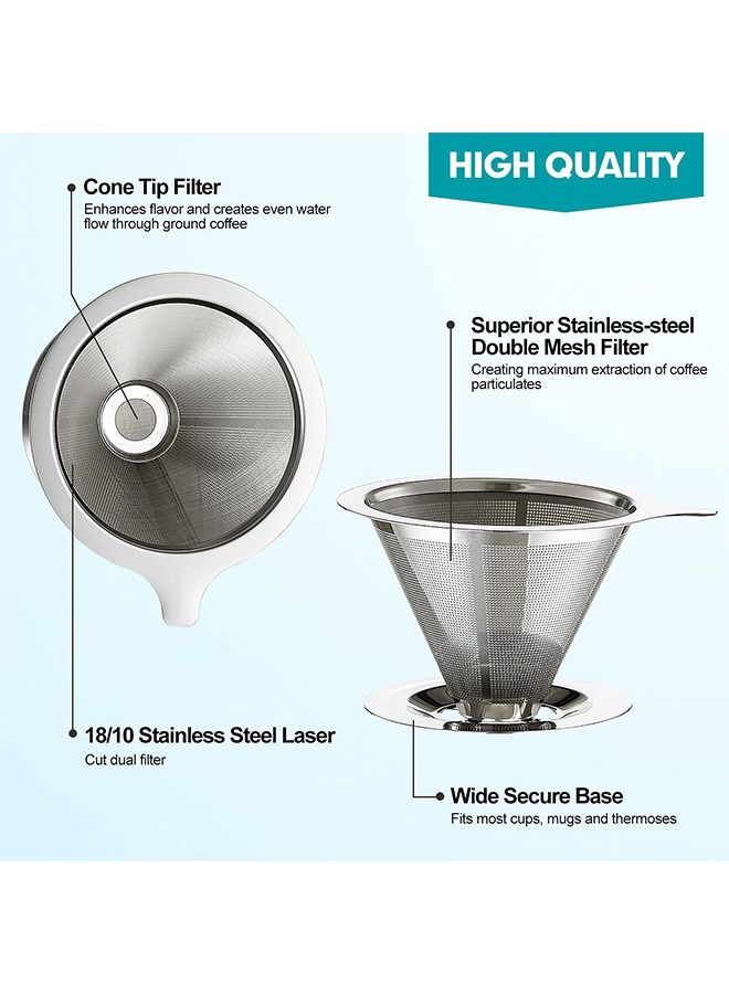 فانسكي فلتر قهوة بدون ورق قابل لإعادة الاستخدام من الفولاذ المقاوم للصدأ، ماكينة صنع القهوة بكوب واحد 1-4 أكواب مع حامل أكواب غير قابل للانزلاق - Image 3