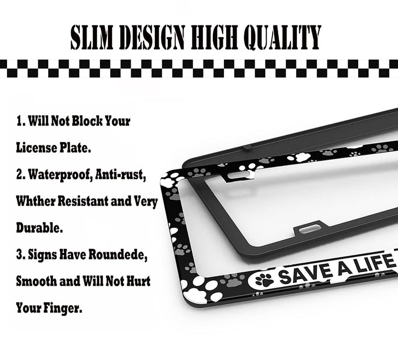 DZGlobal 2 Pack License Plate Frame Printed Car Tag Frames Back and Front License Plate Frame (Save A Life Adopt 2PC) - Image 3