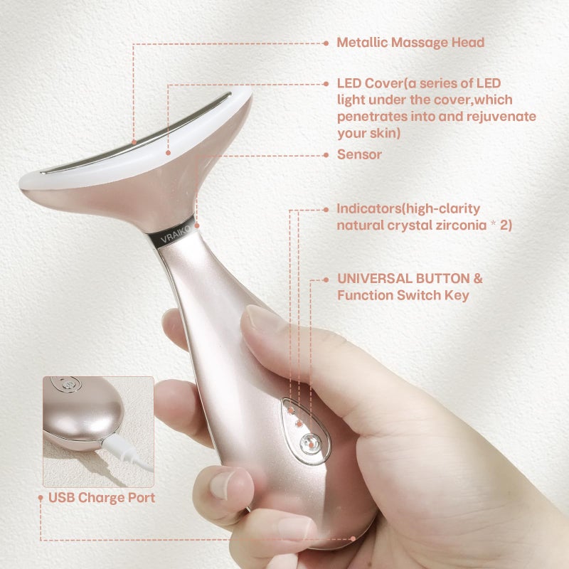 VRAIKO Lily Neck Face Massager, Skin Rejuvenation Beauty Massager, 3-in-1 at-Home Facial Spa Tool, Lifting, Toning and Tightening for a Radiant Appearance (Rose Gold) - Image 4