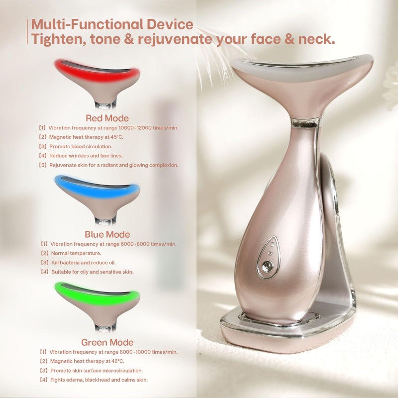 VRAIKO Lily Neck Face Massager, Skin Rejuvenation Beauty Massager, 3-in-1 at-Home Facial Spa Tool, Lifting, Toning and Tightening for a Radiant Appearance (Rose Gold) - Image 3